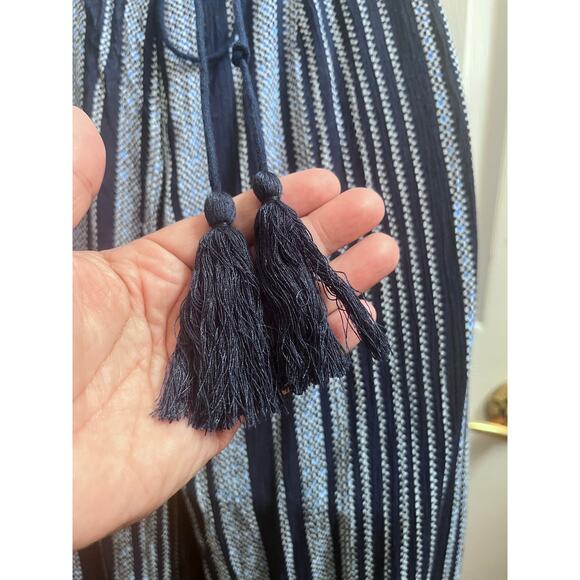 Lulus Suncrest Navy Blue Striped Backless Wide-Leg Jumpsuit Size XS Front Slit - Picture 12 of 15